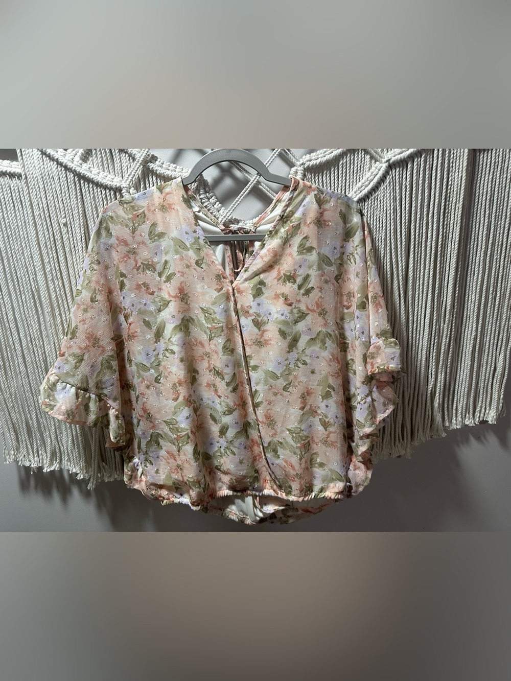 Daytrip Peach & Olive Floral V-Neck Tie-Back Blouse